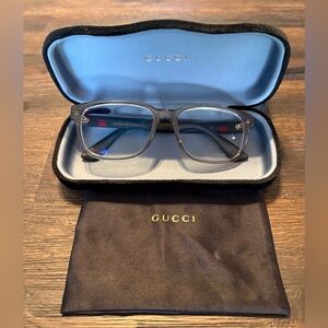 Gucci GG0011O 007 Black/Red Square Eyeglasses Frames 55-17-145 Fair Condition
